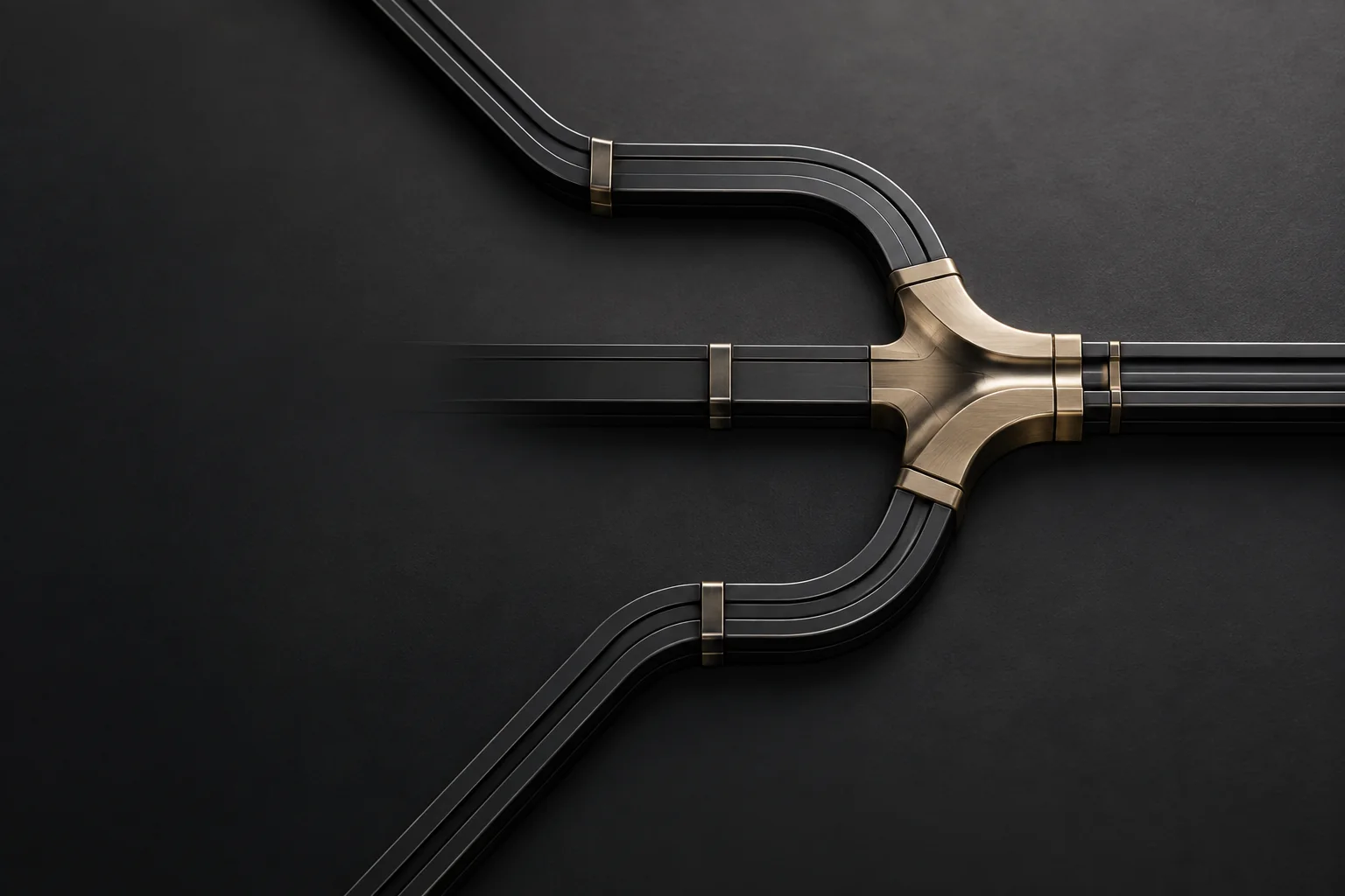Separate graphite paths joined by a single brass connection.