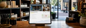 Specialty retailer updating local business profile information, reviews, photos, and discovery performance