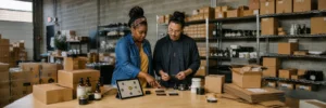 Small-brand partners reviewing referral sources, attributed orders, and commissions inside a fulfillment workspace